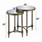 Acme Furniture Aditya Lot de 2 tables d'appoint gigognes en laiton et miroir de 45,7 cm de large