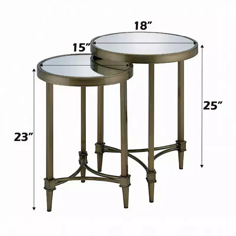 Acme Furniture Aditya Lot de 2 tables d'appoint gigognes en laiton et miroir de 45,7 cm de large