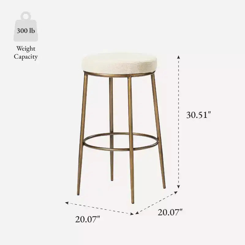 Tabouret de bar en métal sans dossier Maven Lane Stella avec siège tapissé en tissu 31