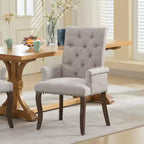 Chaise de salle à manger MAYEERTY en chenille capitonnée – Pieds incurvés en bois massif, design capitonné, accoudoirs, beige, unitaire