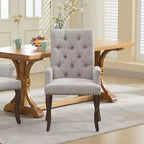 Chaise de salle à manger MAYEERTY en chenille capitonnée – Pieds incurvés en bois massif, design capitonné, accoudoirs, beige, unitaire