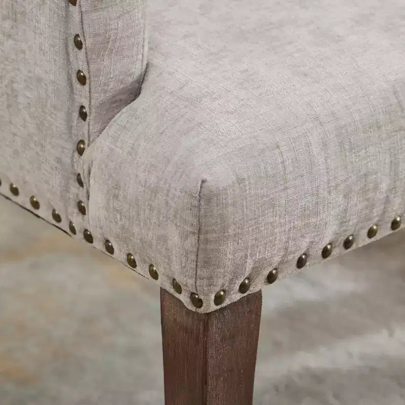 Chaise de salle à manger MAYEERTY en chenille capitonnée – Pieds incurvés en bois massif, design capitonné, accoudoirs, beige, unitaire