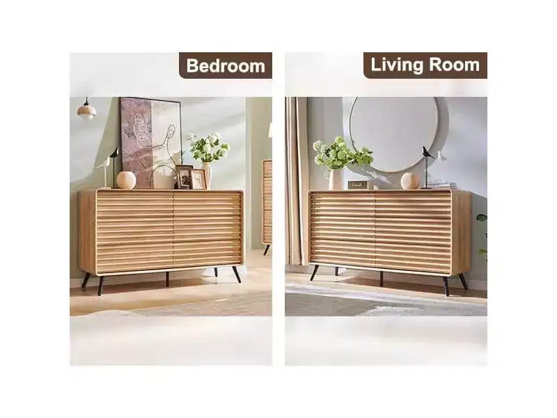 SinCiDo Commode 5 tiroirs, commode haute de 122 cm en bois cannelé de style moderne du milieu du siècle avec pieds coniques pour chambre, salon, couloir et dressing
