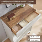 SinCiDo Commode 5 tiroirs, commode haute de 122 cm en bois cannelé de style moderne du milieu du siècle avec pieds coniques pour chambre, salon, couloir et dressing
