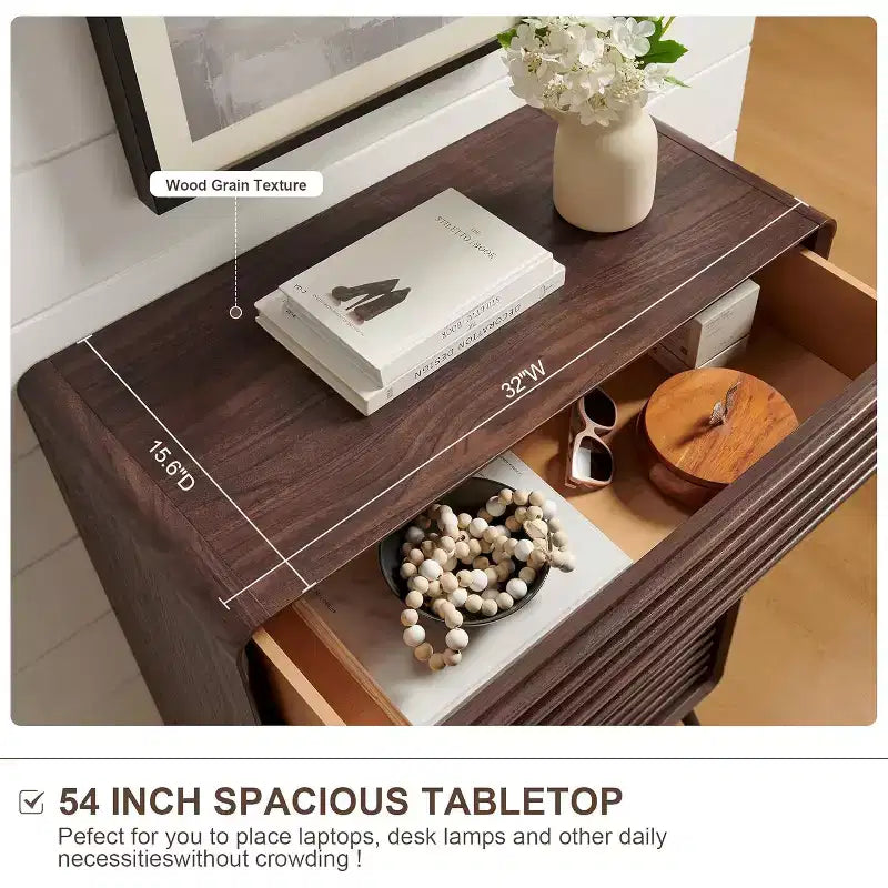 SinCiDo Commode 5 tiroirs, commode haute de 122 cm en bois cannelé de style moderne du milieu du siècle avec pieds coniques pour chambre, salon, couloir et dressing