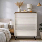 SinCiDo 5 Drawers Dresser, 48 Tall Mid Century Modern Fluted Wood Chest with Tapered Legs for Bedroom, Living Room, Hallway & Closet