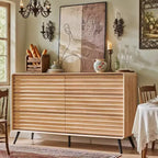 SinCiDo Commode 5 tiroirs, commode haute de 122 cm en bois cannelé de style moderne du milieu du siècle avec pieds coniques pour chambre, salon, couloir et dressing