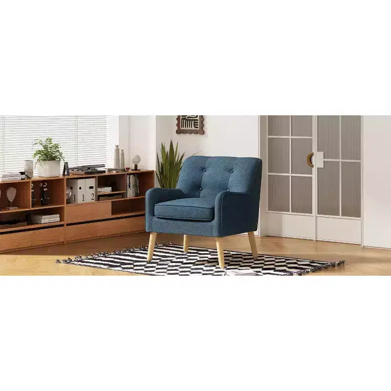Fauteuil d'appoint en tissu Okak, fauteuil club capitonné, fauteuil élégant et confortable avec pieds en bois de bouleau pour salon ou chambre à coucher