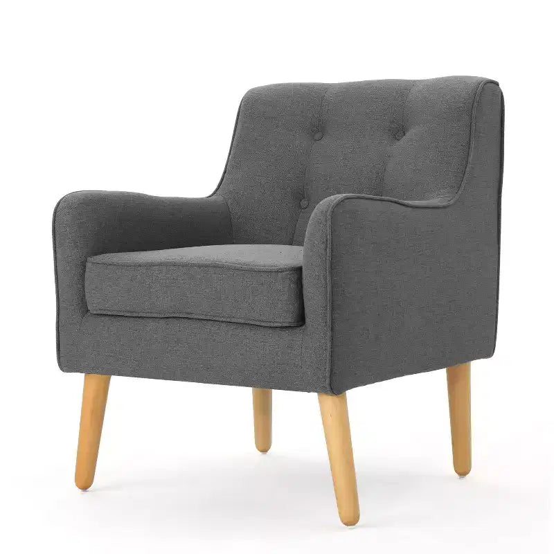 Fauteuil d'appoint en tissu Okak, fauteuil club capitonné, fauteuil élégant et confortable avec pieds en bois de bouleau pour salon ou chambre à coucher