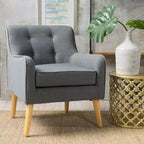 Fauteuil d'appoint en tissu Okak, fauteuil club capitonné, fauteuil élégant et confortable avec pieds en bois de bouleau pour salon ou chambre à coucher