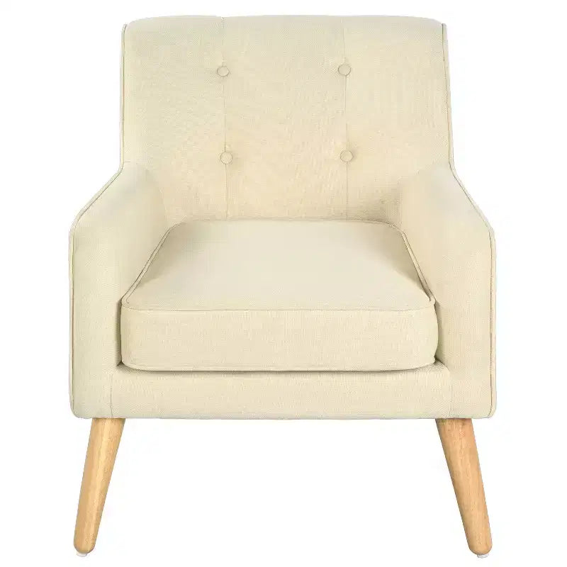 Fauteuil d'appoint en tissu Okak, fauteuil club capitonné, fauteuil élégant et confortable avec pieds en bois de bouleau pour salon ou chambre à coucher