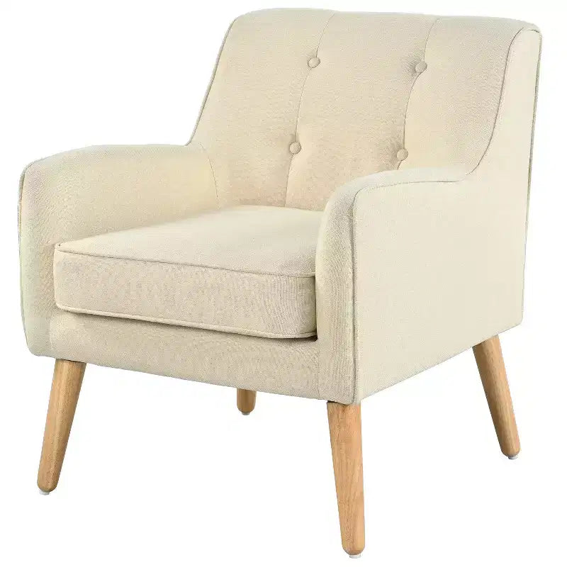 Fauteuil d'appoint en tissu Okak, fauteuil club capitonné, fauteuil élégant et confortable avec pieds en bois de bouleau pour salon ou chambre à coucher