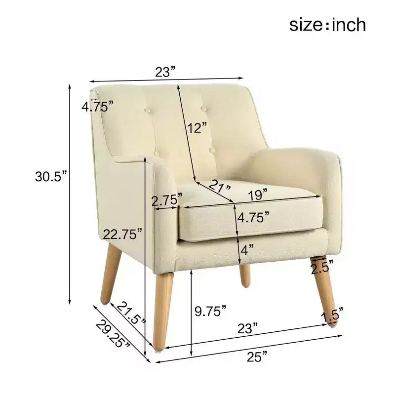 Fauteuil d'appoint en tissu Okak, fauteuil club capitonné, fauteuil élégant et confortable avec pieds en bois de bouleau pour salon ou chambre à coucher