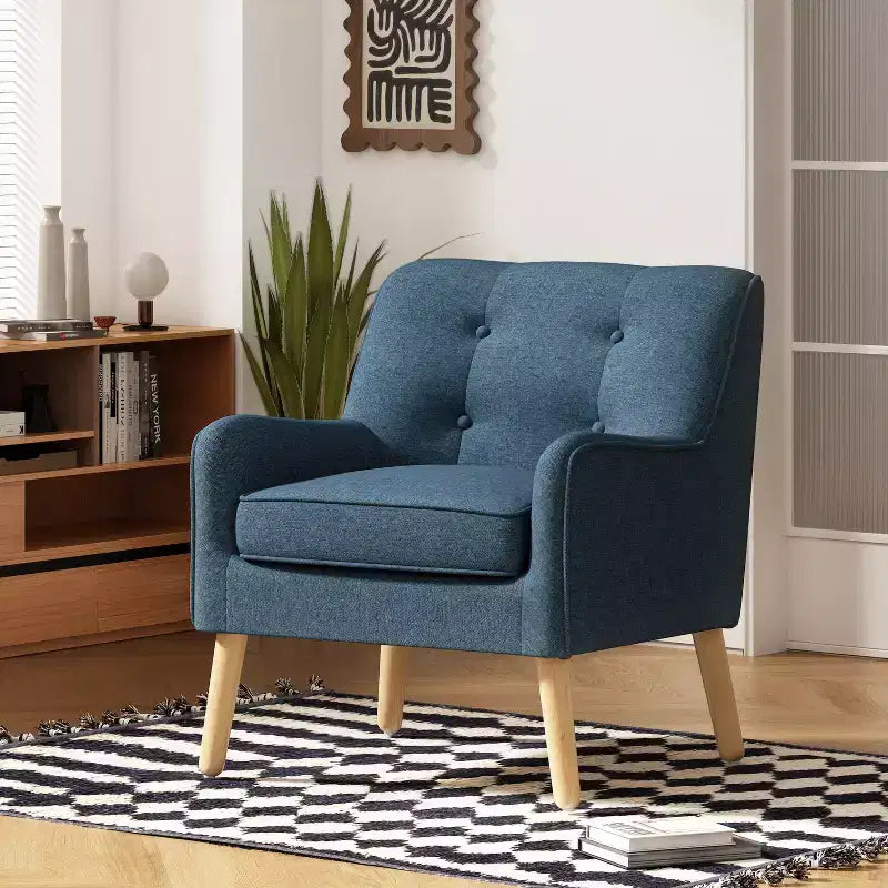 Fauteuil d'appoint en tissu Okak, fauteuil club capitonné, fauteuil élégant et confortable avec pieds en bois de bouleau pour salon ou chambre à coucher