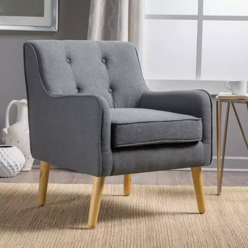 Fauteuil d'appoint en tissu Okak, fauteuil club capitonné, fauteuil élégant et confortable avec pieds en bois de bouleau pour salon ou chambre à coucher