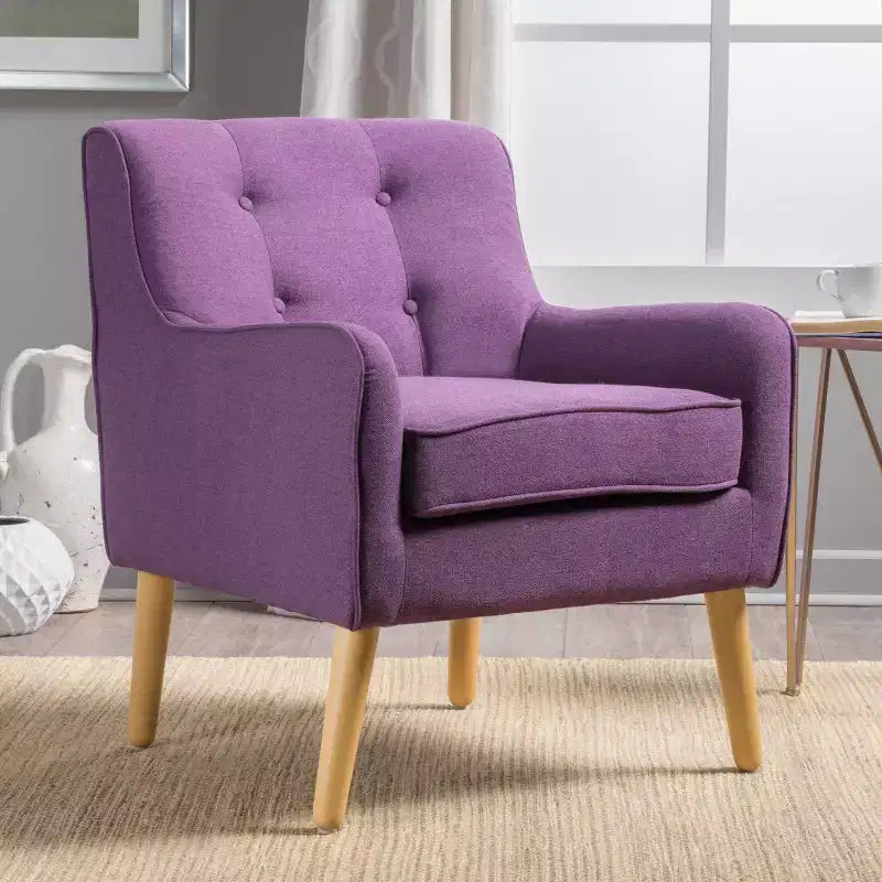 Fauteuil d'appoint en tissu Okak, fauteuil club capitonné, fauteuil élégant et confortable avec pieds en bois de bouleau pour salon ou chambre à coucher