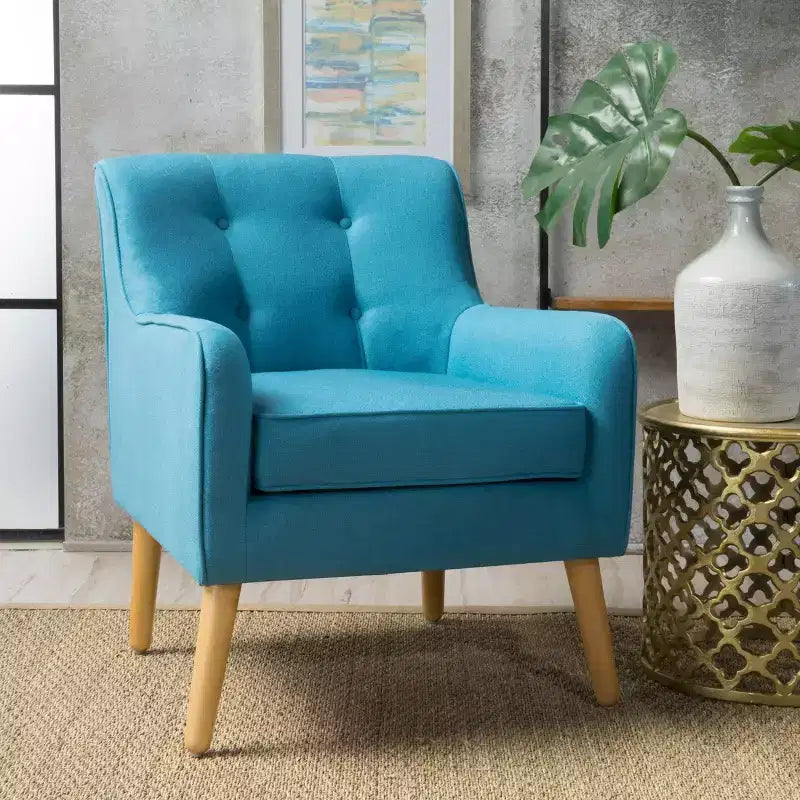 Fauteuil d'appoint en tissu Okak, fauteuil club capitonné, fauteuil élégant et confortable avec pieds en bois de bouleau pour salon ou chambre à coucher