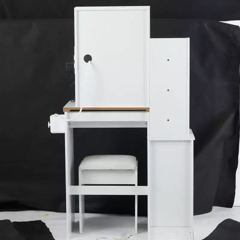 Okak 29.2 Ensemble coiffeuse et chaise, petite coiffeuse de chevet gauche avec miroir LED coulissant tactile extra large, noir