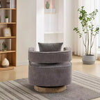 Fauteuil pivotant Okak 360° avec piètement en bois vieilli, fauteuil moderne à dossier ouvert pour salon, chambre à coucher