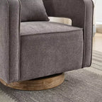 Fauteuil pivotant Okak 360° avec piètement en bois vieilli, fauteuil moderne à dossier ouvert pour salon, chambre à coucher
