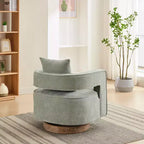 Fauteuil pivotant Okak 360° avec piètement en bois vieilli, fauteuil moderne à dossier ouvert pour salon, chambre à coucher