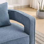 Fauteuil pivotant Okak 360° avec piètement en bois vieilli, fauteuil moderne à dossier ouvert pour salon, chambre à coucher