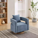 Fauteuil pivotant Okak 360° avec piètement en bois vieilli, fauteuil moderne à dossier ouvert pour salon, chambre à coucher