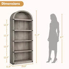 Bibliothèque 5 étagères, bibliothèque arquée 182 cm, étagère de rangement style ferme, étagères en bois pour bureau, salon