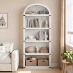 Bibliothèque 5 étagères, bibliothèque arquée 182 cm, étagère de rangement style ferme, étagères en bois pour bureau, salon