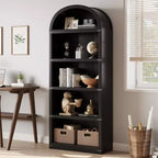 Bibliothèque 5 étagères, bibliothèque arquée 182 cm, étagère de rangement style ferme, étagères en bois pour bureau, salon
