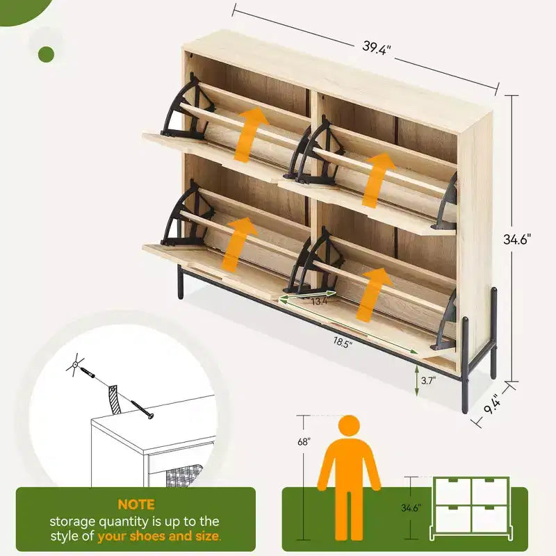 Meuble à chaussures Acekool en rotin à 4 tiroirs basculants avec pieds en métal, organiseur à chaussures étroit et autoportant pour entrée
