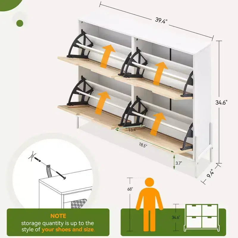 Meuble à chaussures Acekool en rotin à 4 tiroirs basculants avec pieds en métal, organiseur à chaussures étroit et autoportant pour entrée