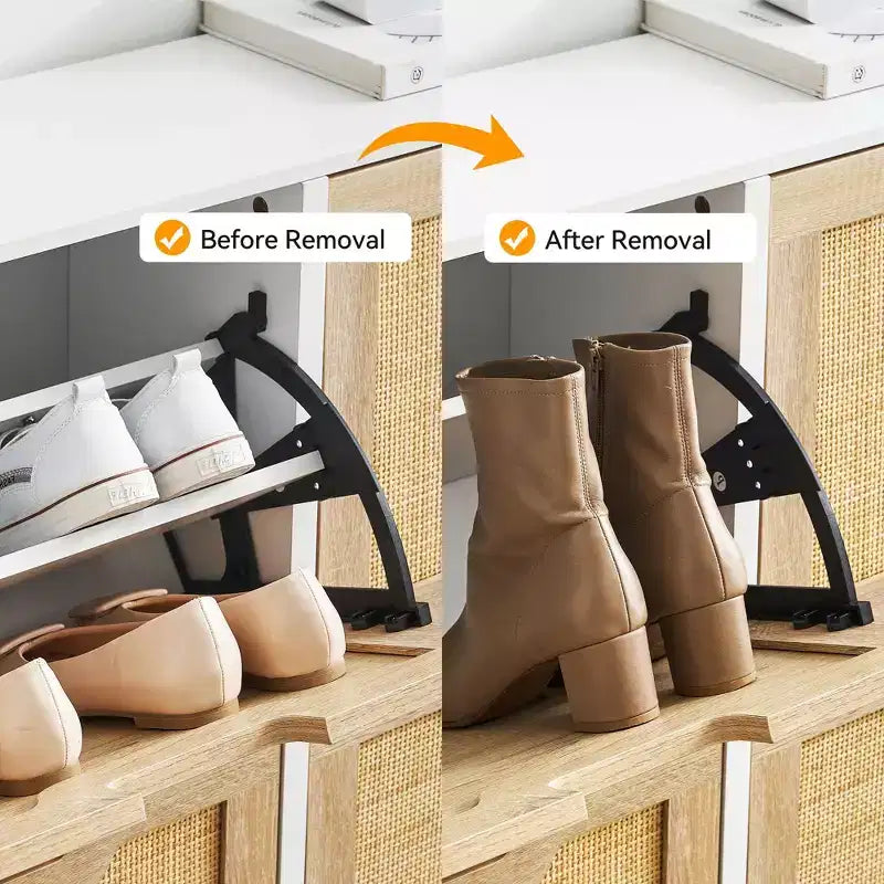 Meuble à chaussures Acekool en rotin à 4 tiroirs basculants avec pieds en métal, organiseur à chaussures étroit et autoportant pour entrée