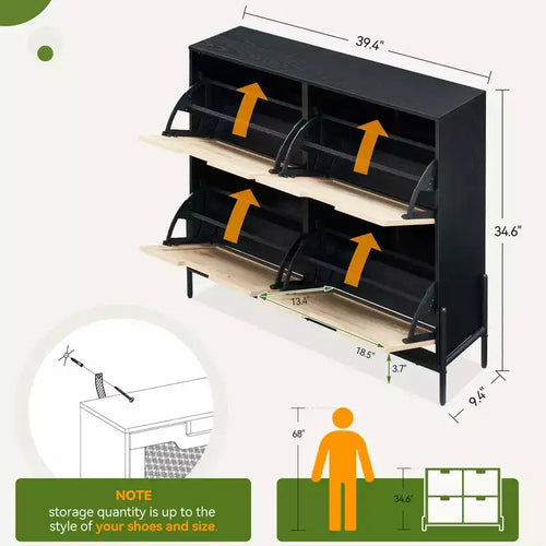 Meuble à chaussures Acekool en rotin à 4 tiroirs basculants avec pieds en métal, organiseur à chaussures étroit et autoportant pour entrée