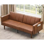 Canapé-lit futon de 75 pouces, canapé-futon moderne du milieu du siècle, canapé-lit convertible avec dossier réglable, causeuse avec poches latérales, canapé en cuir PU
