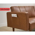 Canapé-lit futon de 75 pouces, canapé-futon moderne du milieu du siècle, canapé-lit convertible avec dossier réglable, causeuse avec poches latérales, canapé en cuir PU