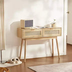 Console en rotin VEVOR avec 2 tiroirs de rangement, table d'entrée en rotin avec porte coulissante en rotin naturel, table de console/canapé, naturel