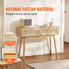 Console en rotin VEVOR avec 2 tiroirs de rangement, table d'entrée en rotin avec porte coulissante en rotin naturel, table de console/canapé, naturel