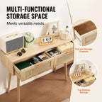 Console en rotin VEVOR avec 2 tiroirs de rangement, table d'entrée en rotin avec porte coulissante en rotin naturel, table de console/canapé, naturel