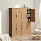 72x62x16 Wood Accent Cabinet in Natural Color, Storage Organizer with Adjustable Shelves for Kitchen Bedroom Entryway Living Room Dinning Room