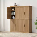 Meuble d'appoint en bois 72x62x16 de couleur naturelle, Organiseur de rangement avec étagères réglables pour cuisine, chambre, entrée, salon, salle à manger