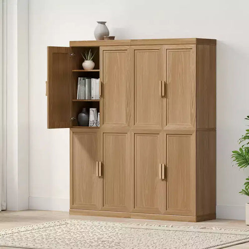 Meuble d'appoint en bois 72x62x16 de couleur naturelle, Organiseur de rangement avec étagères réglables pour cuisine, chambre, entrée, salon, salle à manger