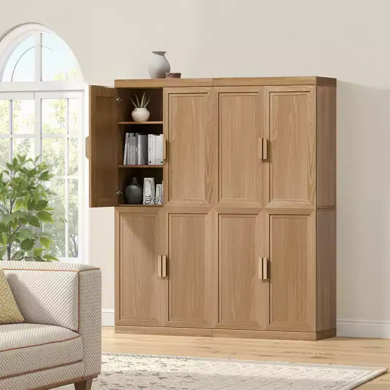 Meuble d'appoint en bois 72x62x16 de couleur naturelle, Organiseur de rangement avec étagères réglables pour cuisine, chambre, entrée, salon, salle à manger