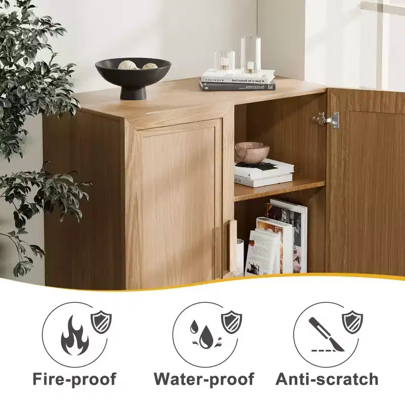 Meuble d'appoint en bois 72x62x16 de couleur naturelle, Organiseur de rangement avec étagères réglables pour cuisine, chambre, entrée, salon, salle à manger