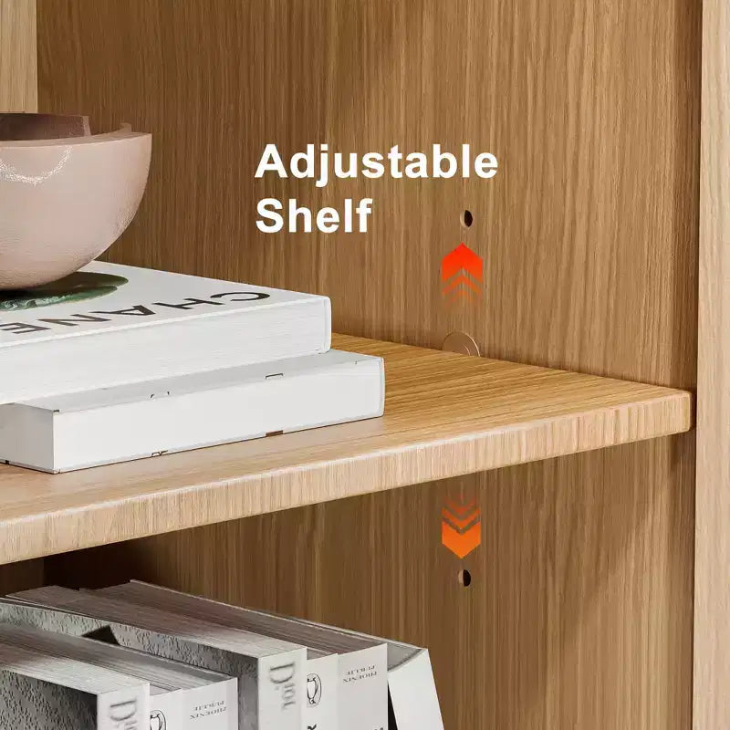 Meuble d'appoint en bois 72x62x16 de couleur naturelle, Organiseur de rangement avec étagères réglables pour cuisine, chambre, entrée, salon, salle à manger