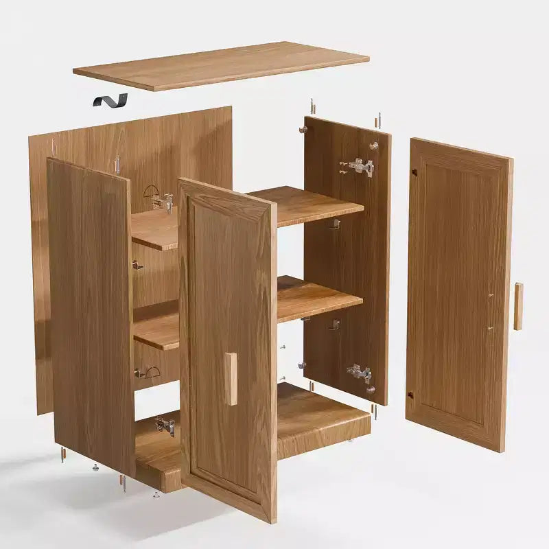 Meuble d'appoint en bois 72x62x16 de couleur naturelle, Organiseur de rangement avec étagères réglables pour cuisine, chambre, entrée, salon, salle à manger