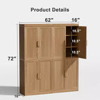 Meuble d'appoint en bois 72x62x16 de couleur naturelle, Organiseur de rangement avec étagères réglables pour cuisine, chambre, entrée, salon, salle à manger