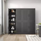 Buffet en bois veiné noir 62x62x16, meuble de rangement avec étagères réglables et portes en rotin pour cuisine, chambre, salon/salle à manger