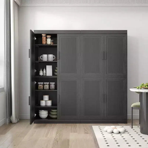 Buffet en bois veiné noir 62x62x16, meuble de rangement avec étagères réglables et portes en rotin pour cuisine, chambre, salon/salle à manger