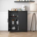 36x31x16 Wood Grain Buffet Cabinet in Black, Storage Organizer with Adjustable Shelves and Rattan Doors for Kitchen Bedroom Entryway Living Room